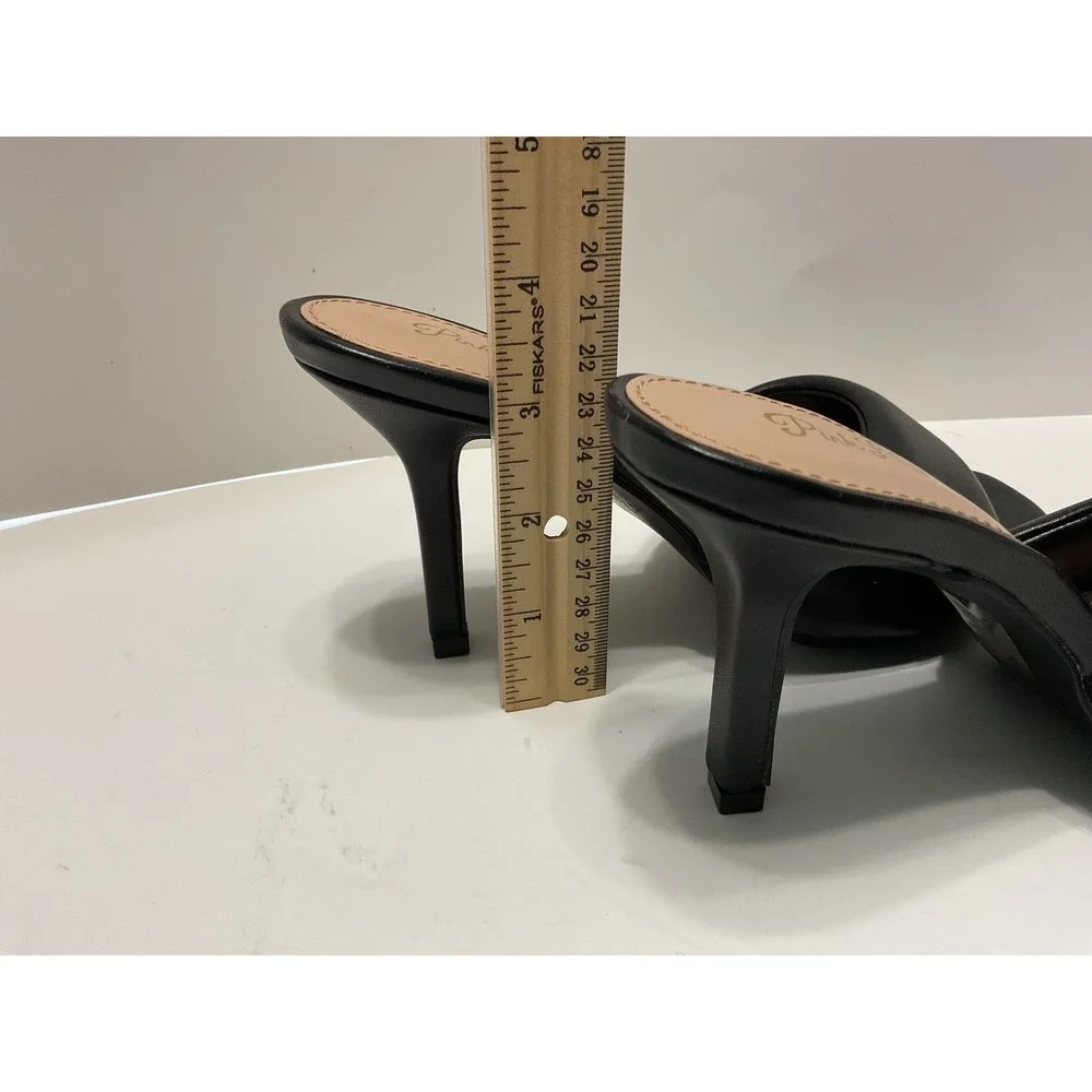 Pink Lily Isley-33 Puffy Heel Black Faux Leather Square Toe Mule Sandals 3